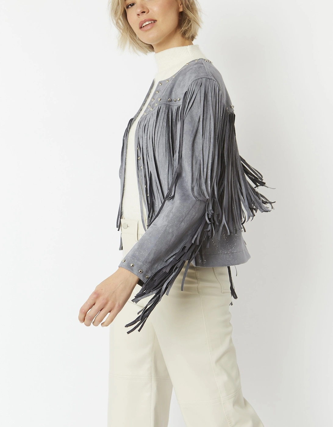 Grey Faux Suede Tassel Jacket