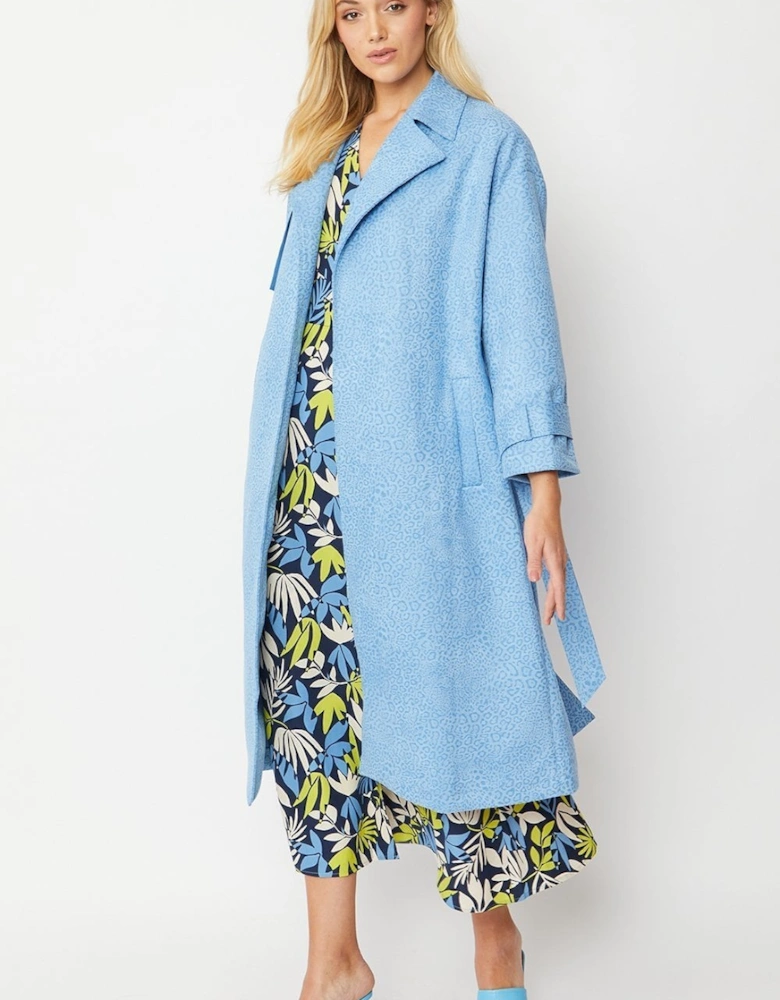 Blue Faux Suede Animal Print Trench Coat