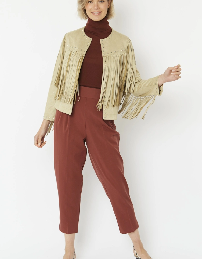 Cream Faux Suede Tassel Jacket