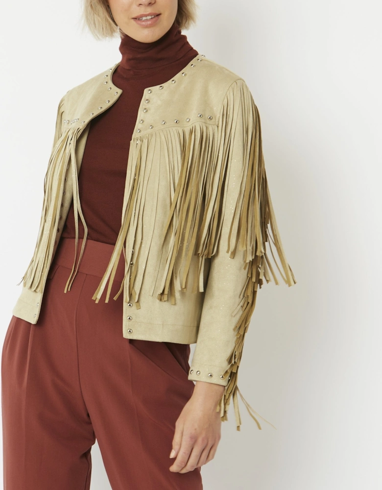 Cream Faux Suede Tassel Jacket