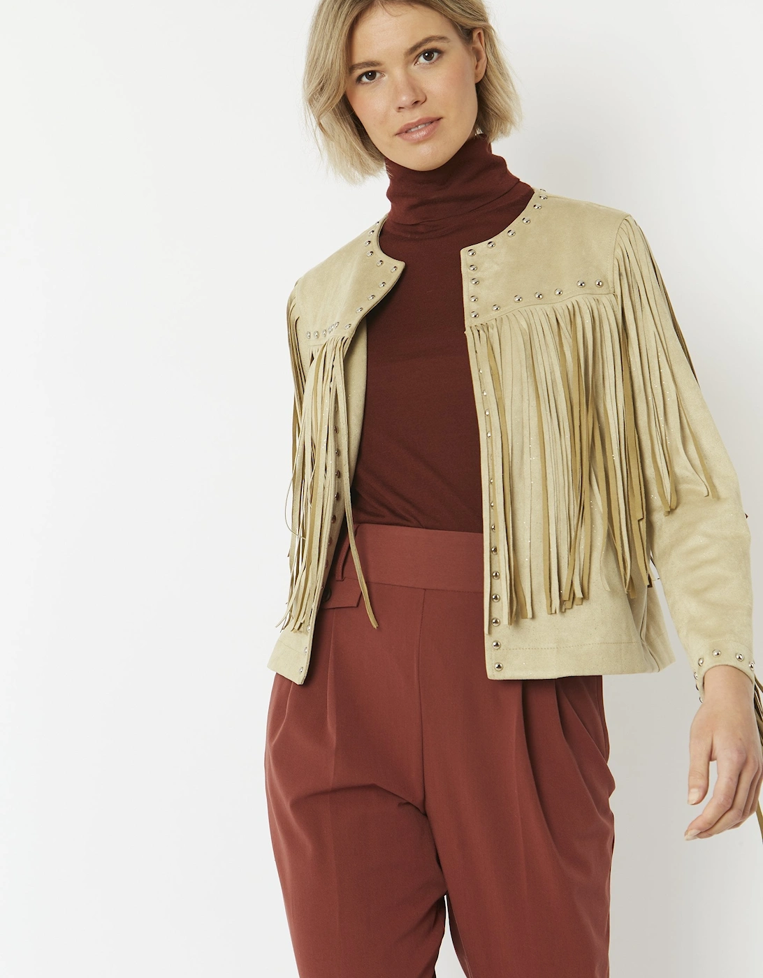 Cream Faux Suede Tassel Jacket