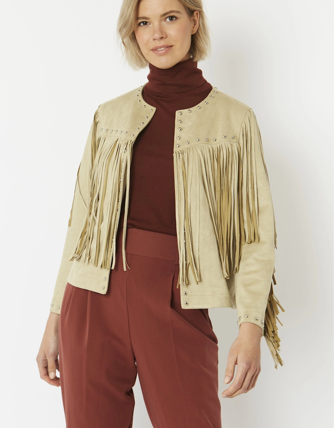 Cream Faux Suede Tassel Jacket