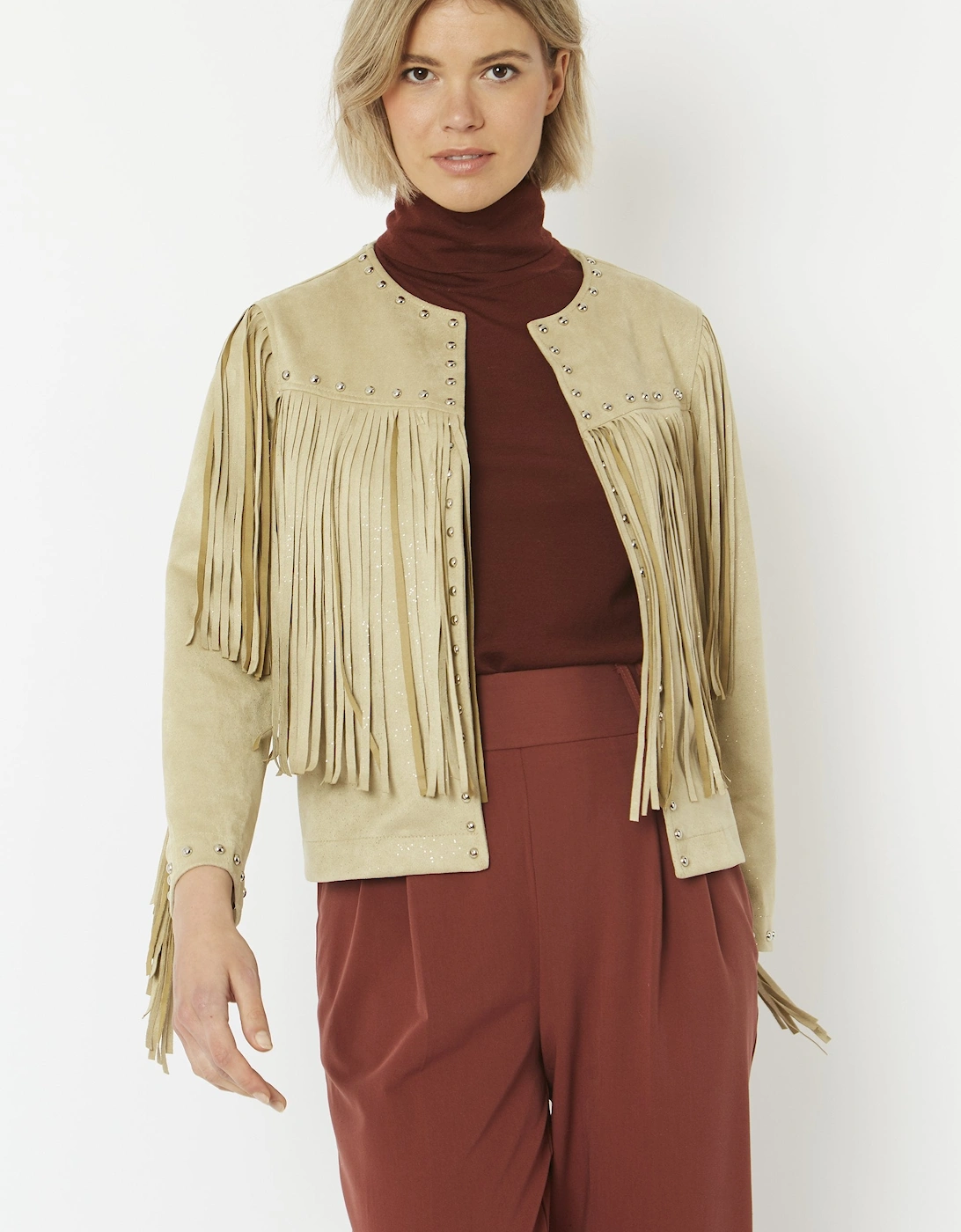 Cream Faux Suede Tassel Jacket