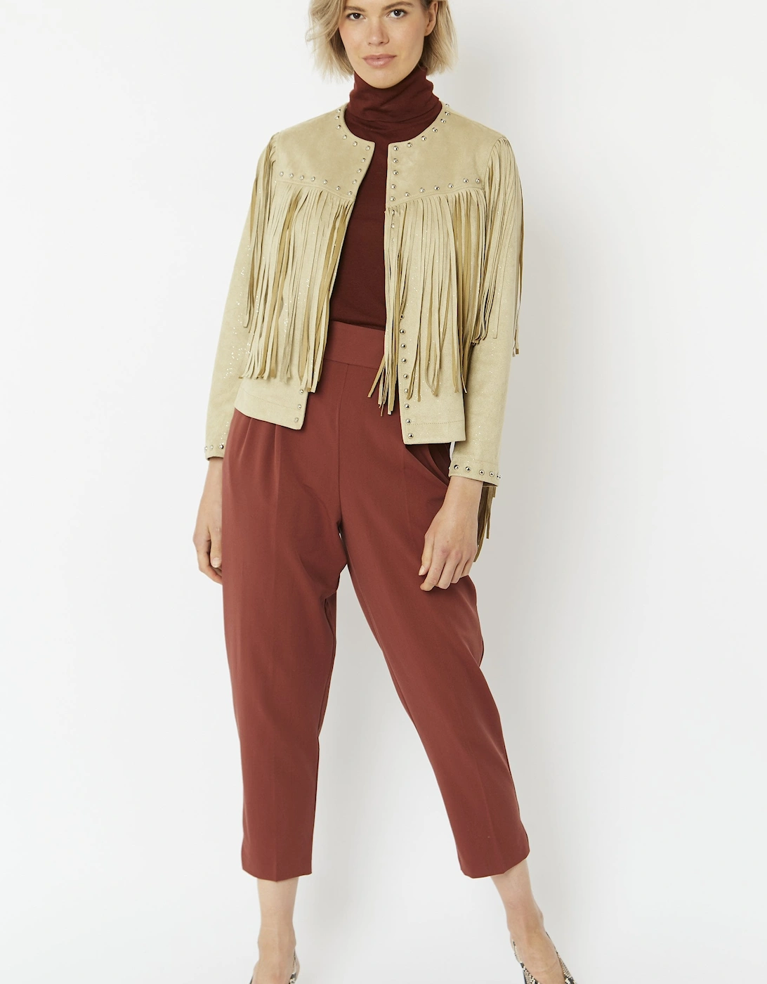 Cream Faux Suede Tassel Jacket