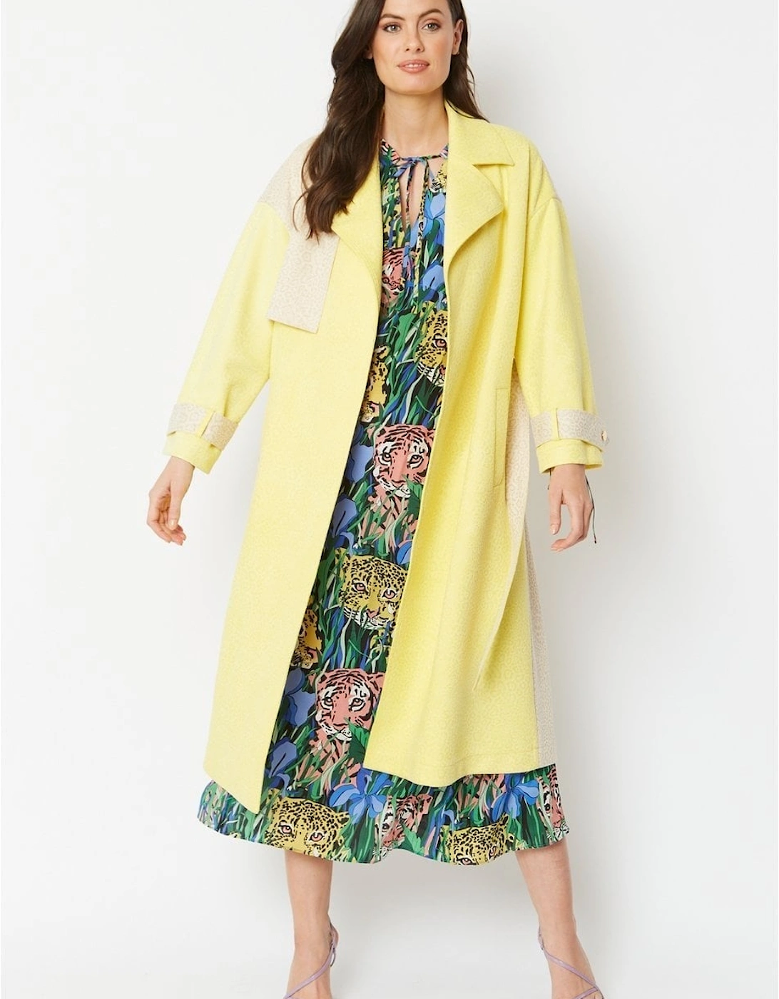 Yellow Faux Suede Animal Print Trench Coat, 15 of 14