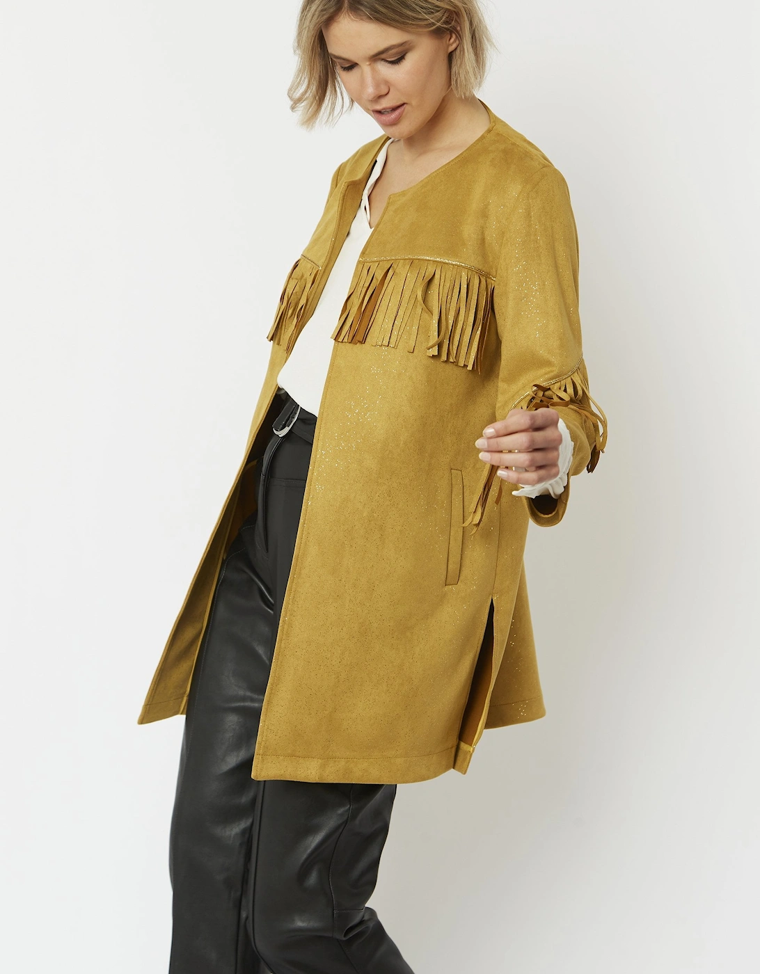 Yellow Faux Suede Tassel Trench Jacket