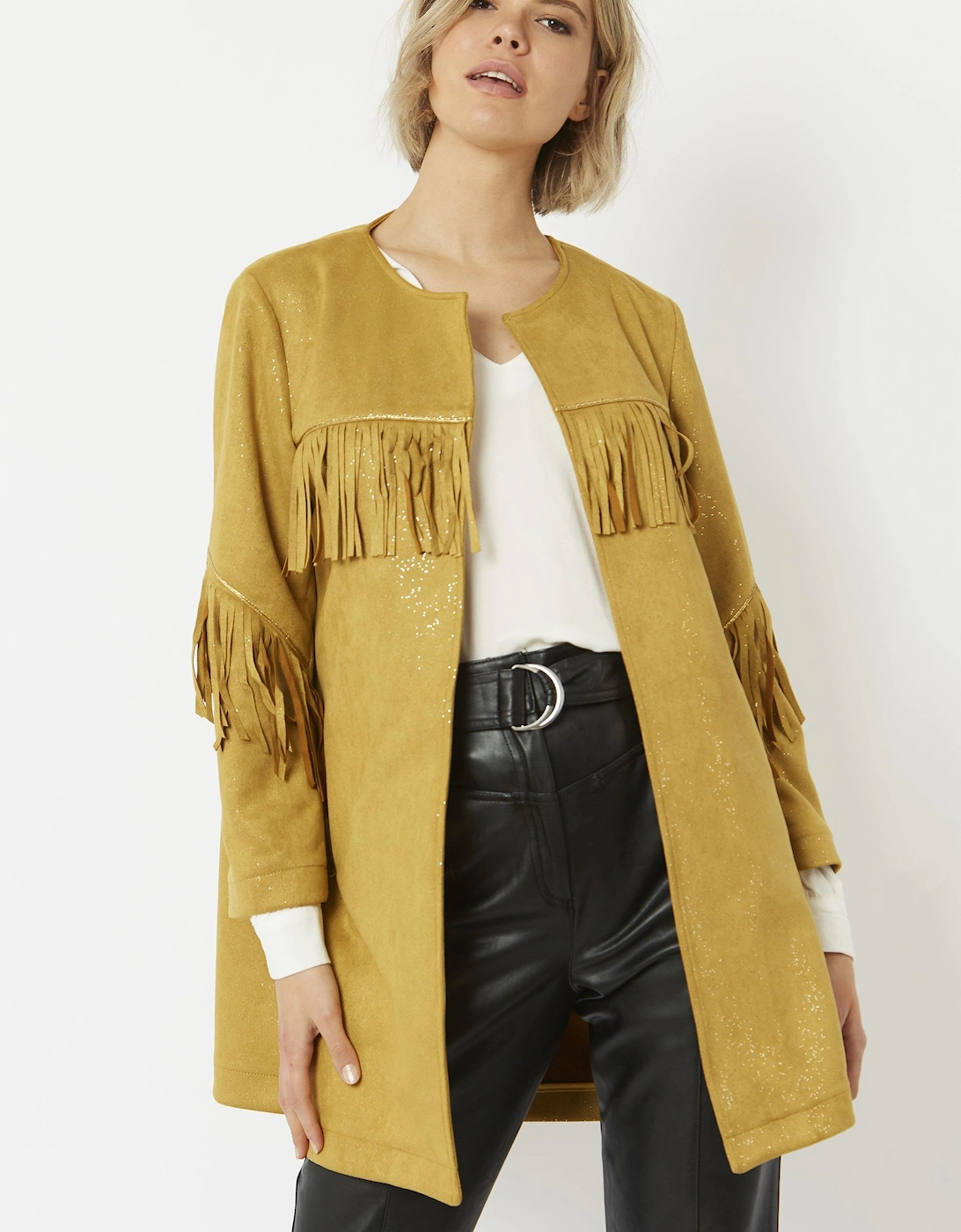 Yellow Faux Suede Tassel Trench Jacket, 9 of 8
