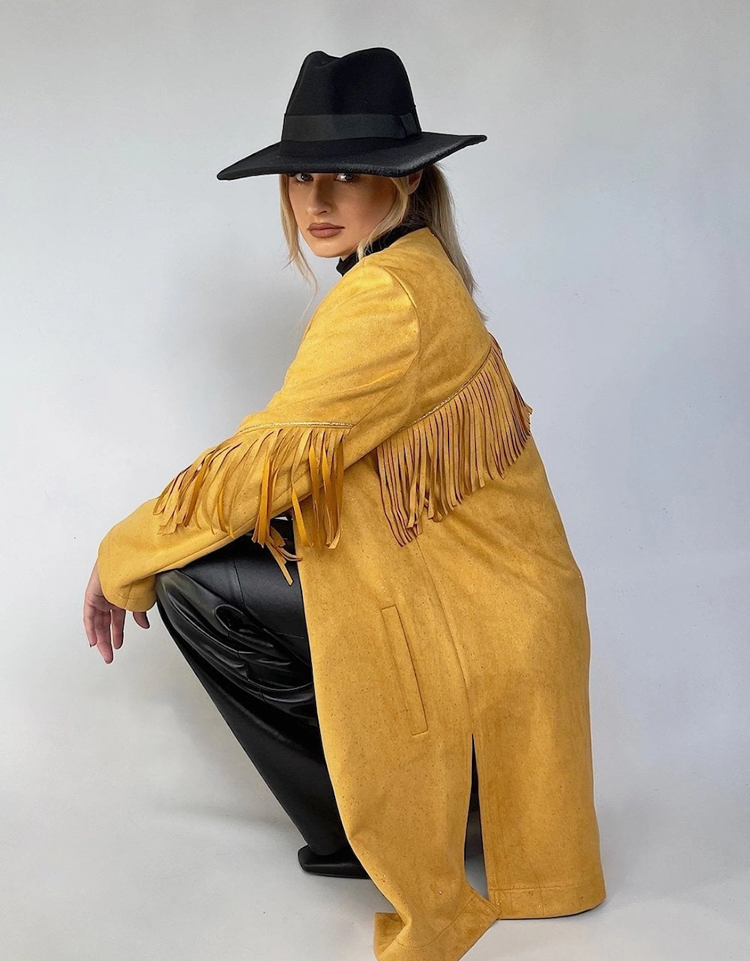 Yellow Faux Suede Tassel Trench Jacket