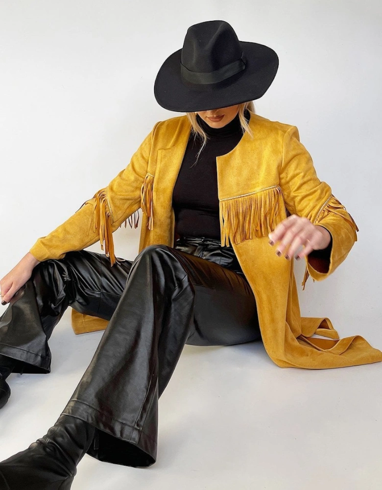 Yellow Faux Suede Tassel Trench Jacket