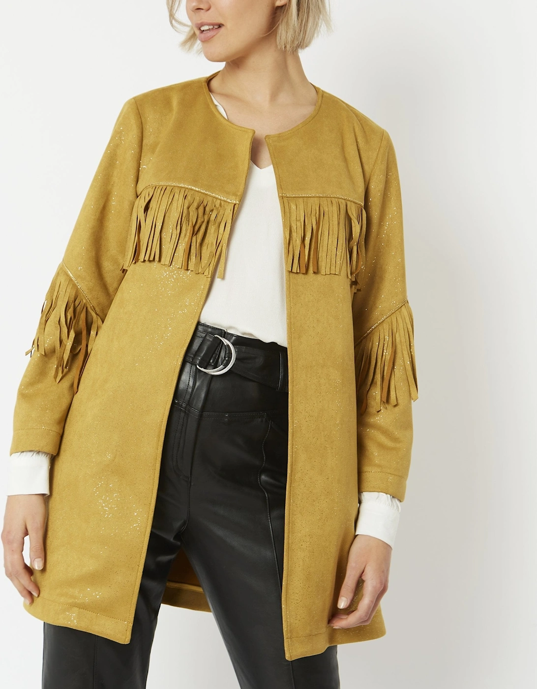 Yellow Faux Suede Tassel Trench Jacket