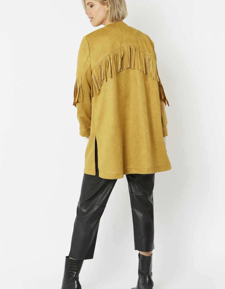 Yellow Faux Suede Tassel Trench Jacket