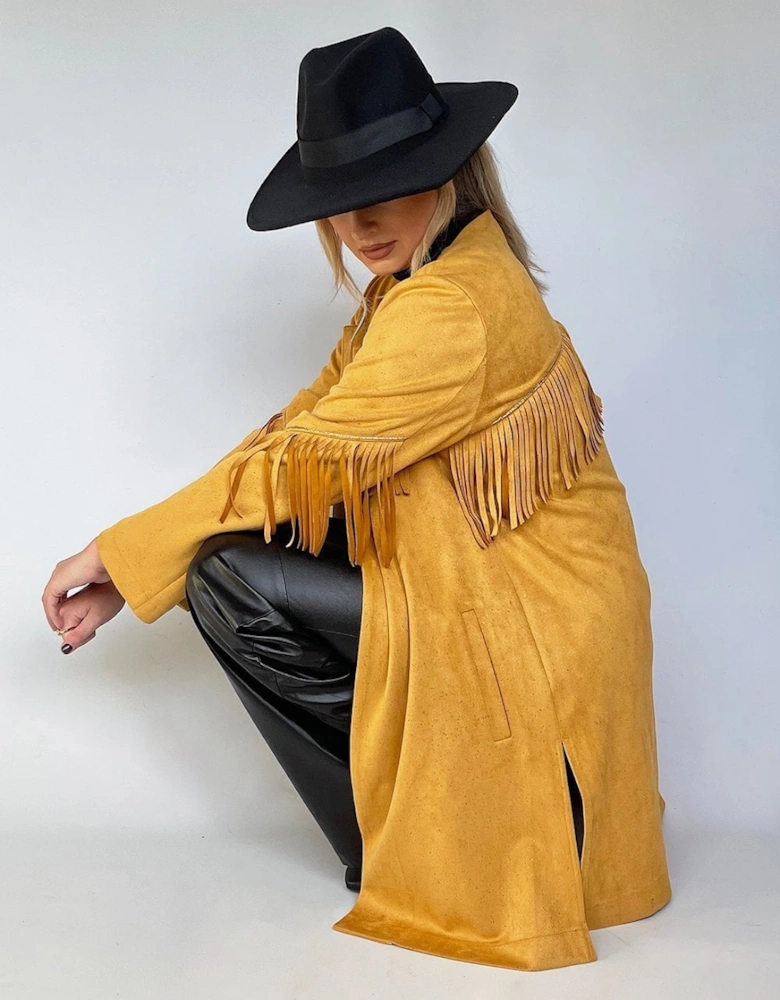 Yellow Faux Suede Tassel Trench Jacket