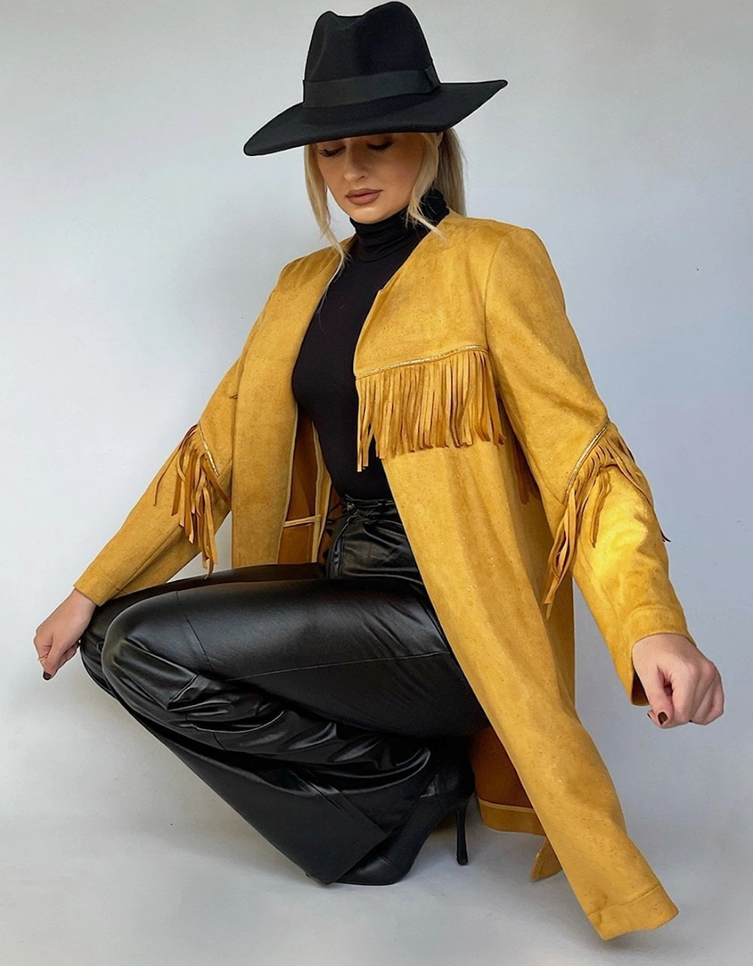 Yellow Faux Suede Tassel Trench Jacket