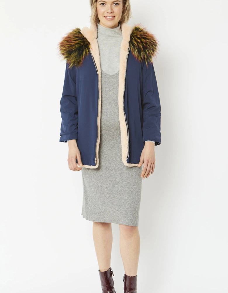 Navy Three in One Faux Fur Parka Coat