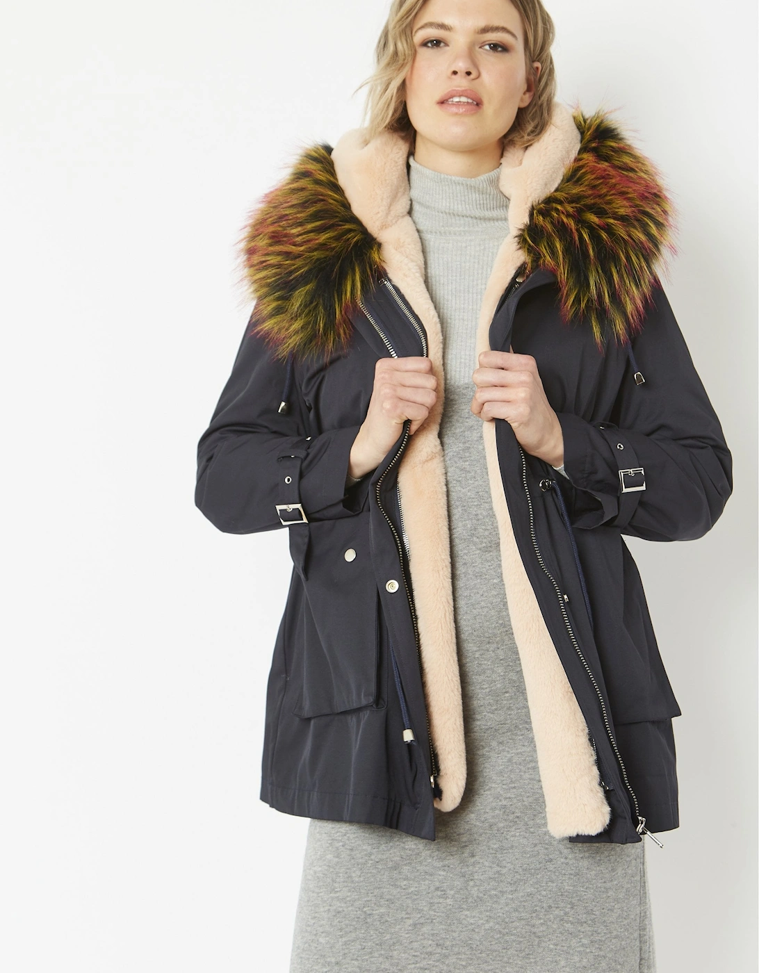 Navy Three in One Faux Fur Parka Coat, 24 of 23