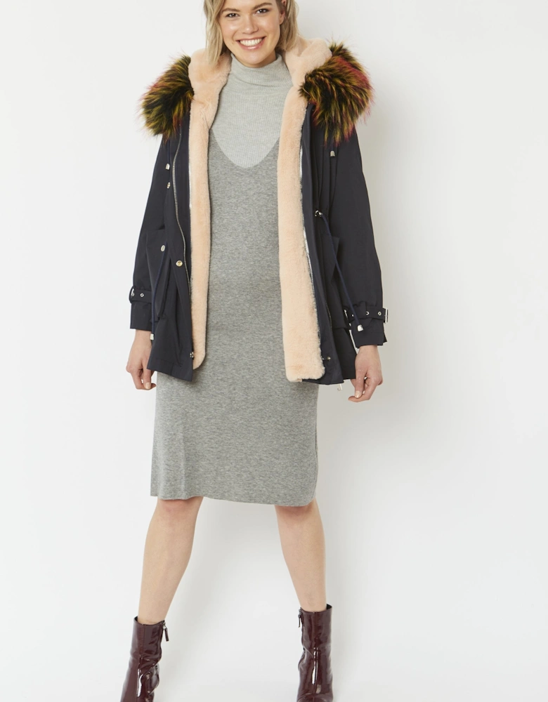 Navy Three in One Faux Fur Parka Coat