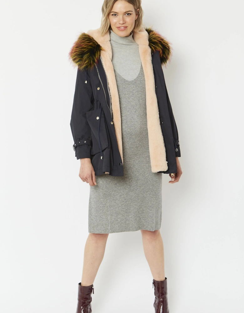 Navy Three in One Faux Fur Parka Coat