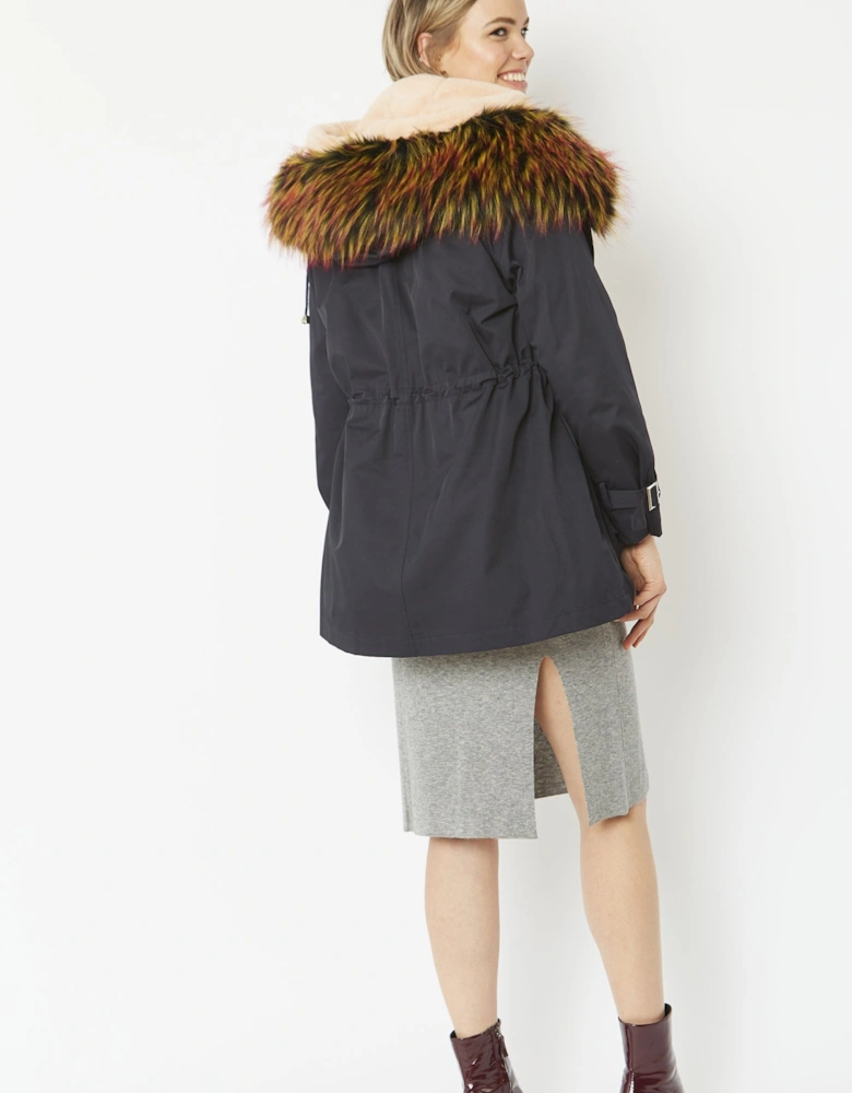 Navy Three in One Faux Fur Parka Coat