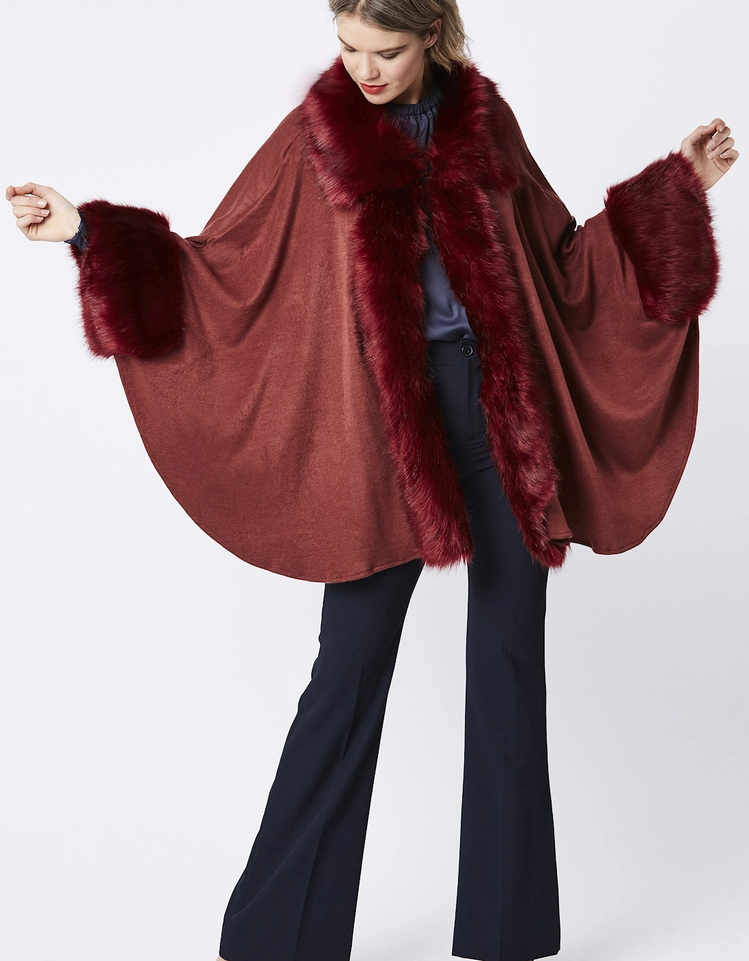 Red Luxury Faux Fur Fine Knitted Coat