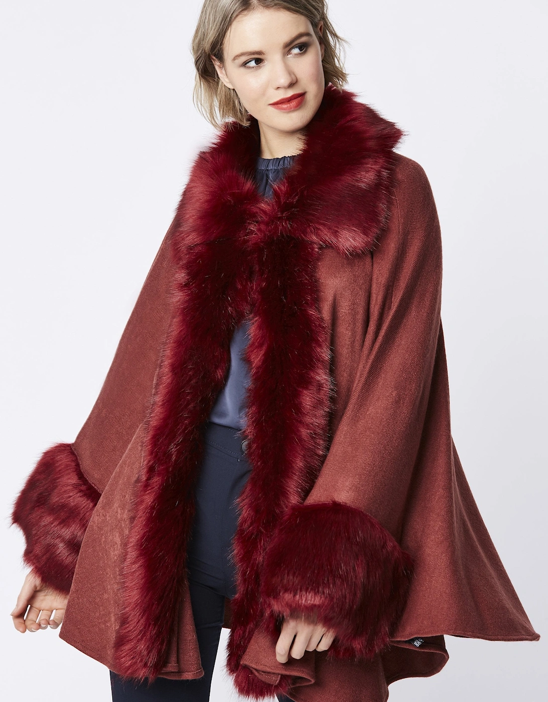 Red Luxury Faux Fur Fine Knitted Coat