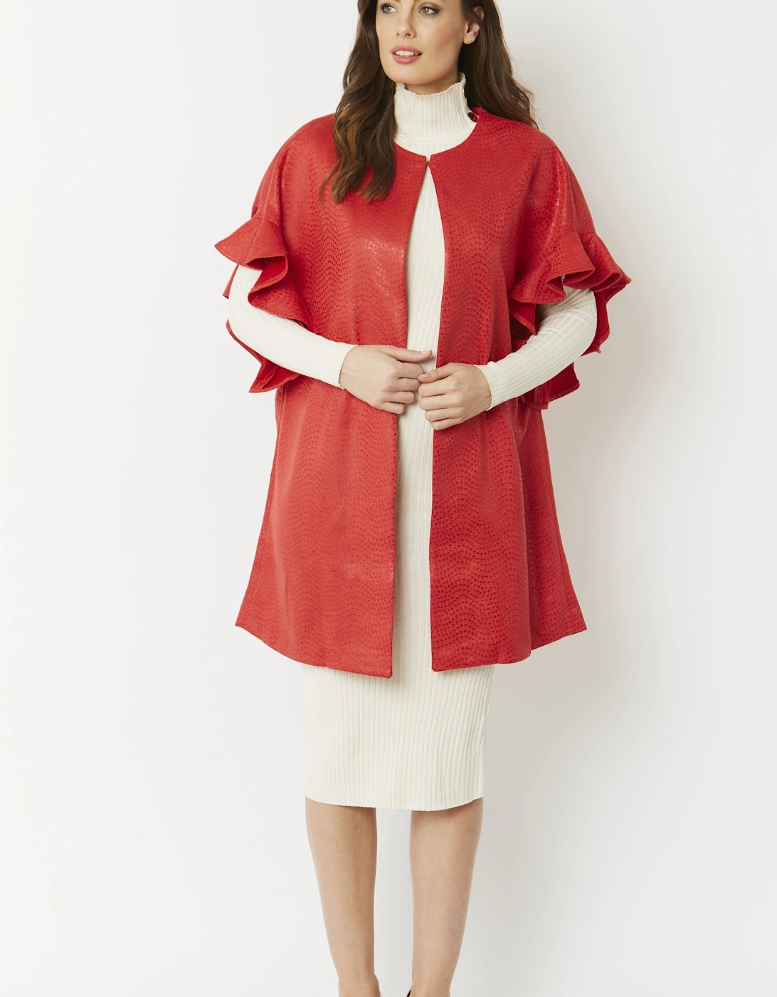 Red Faux Suede Catherine Cape Coat, 10 of 9
