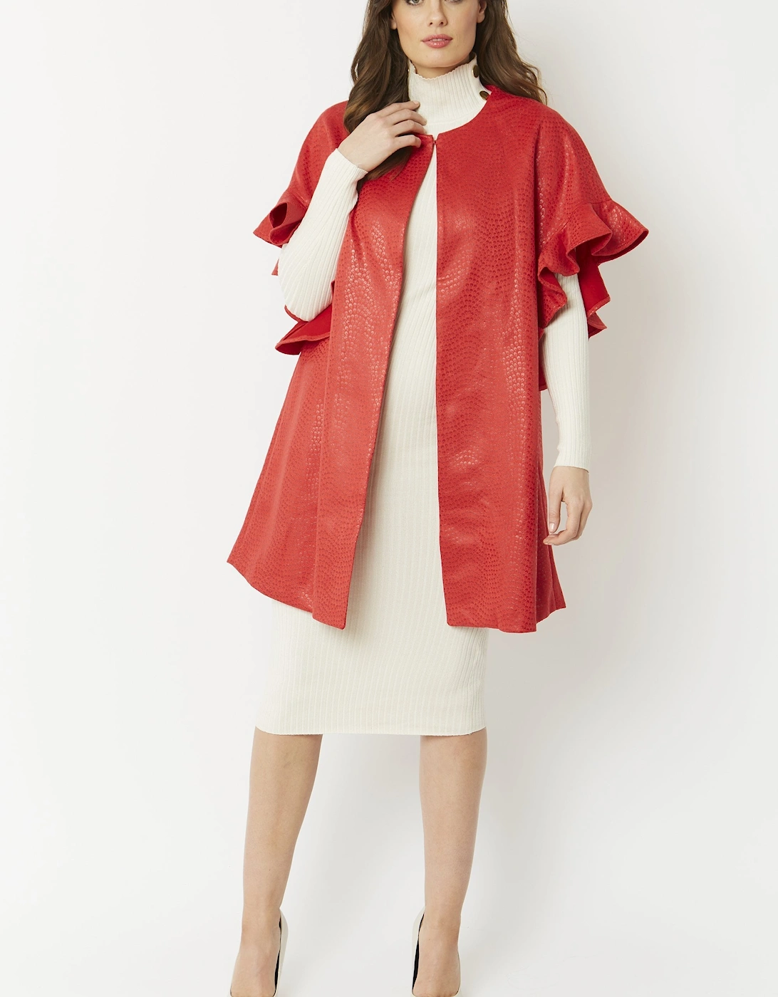 Red Faux Suede Catherine Cape Coat