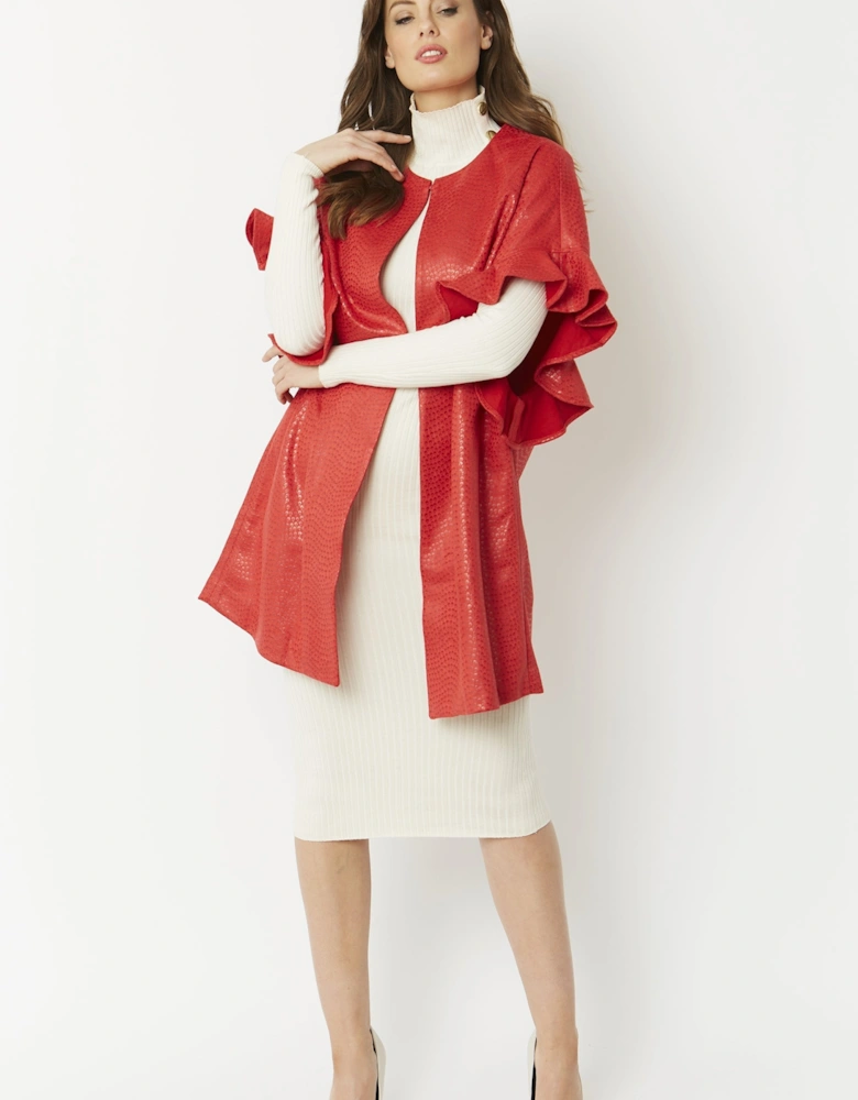 Red Faux Suede Catherine Cape Coat