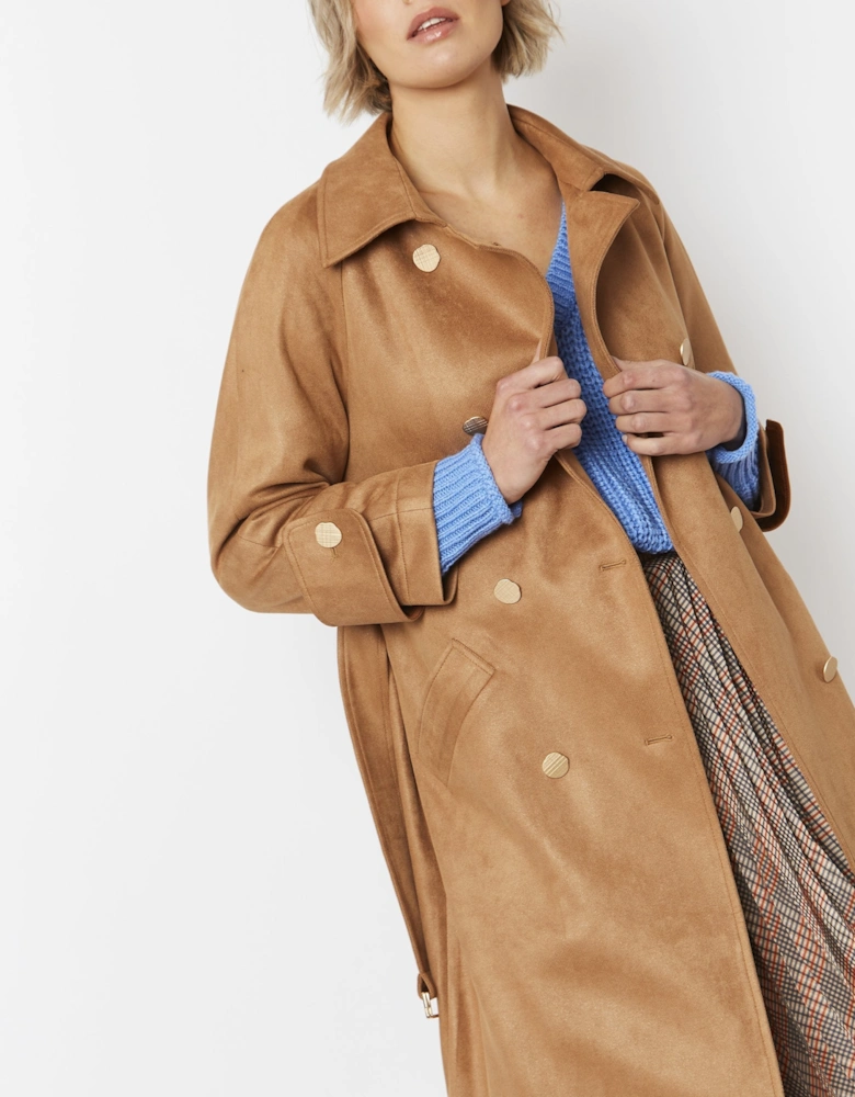 Mocha Faux Suede Trench Coat