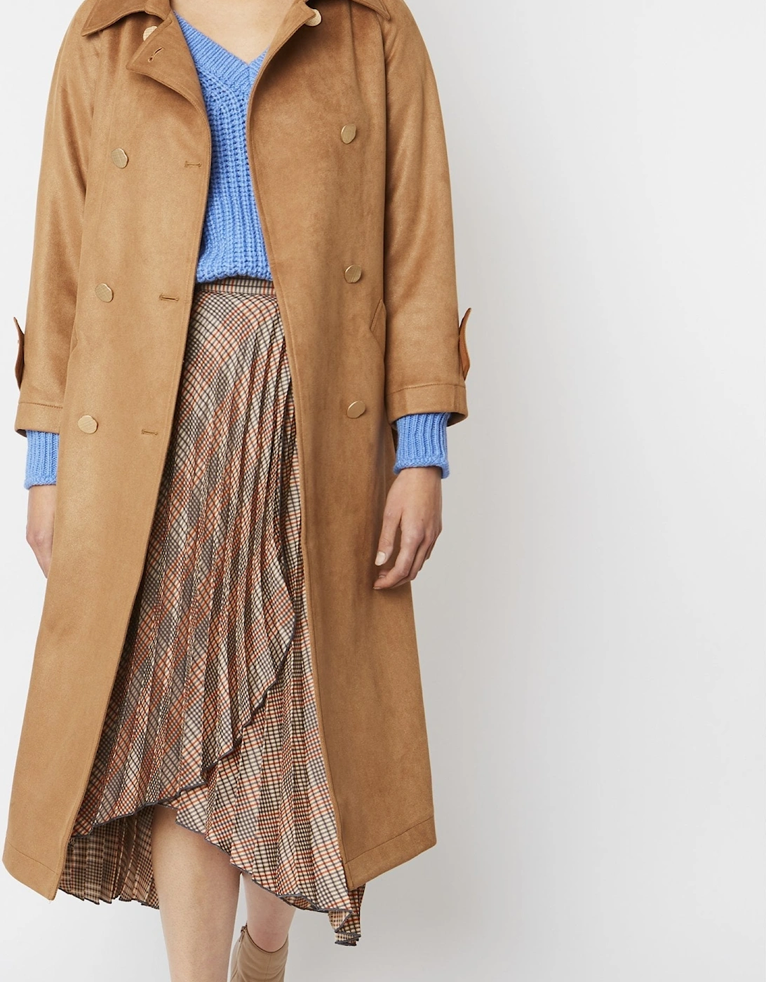 Mocha Faux Suede Trench Coat