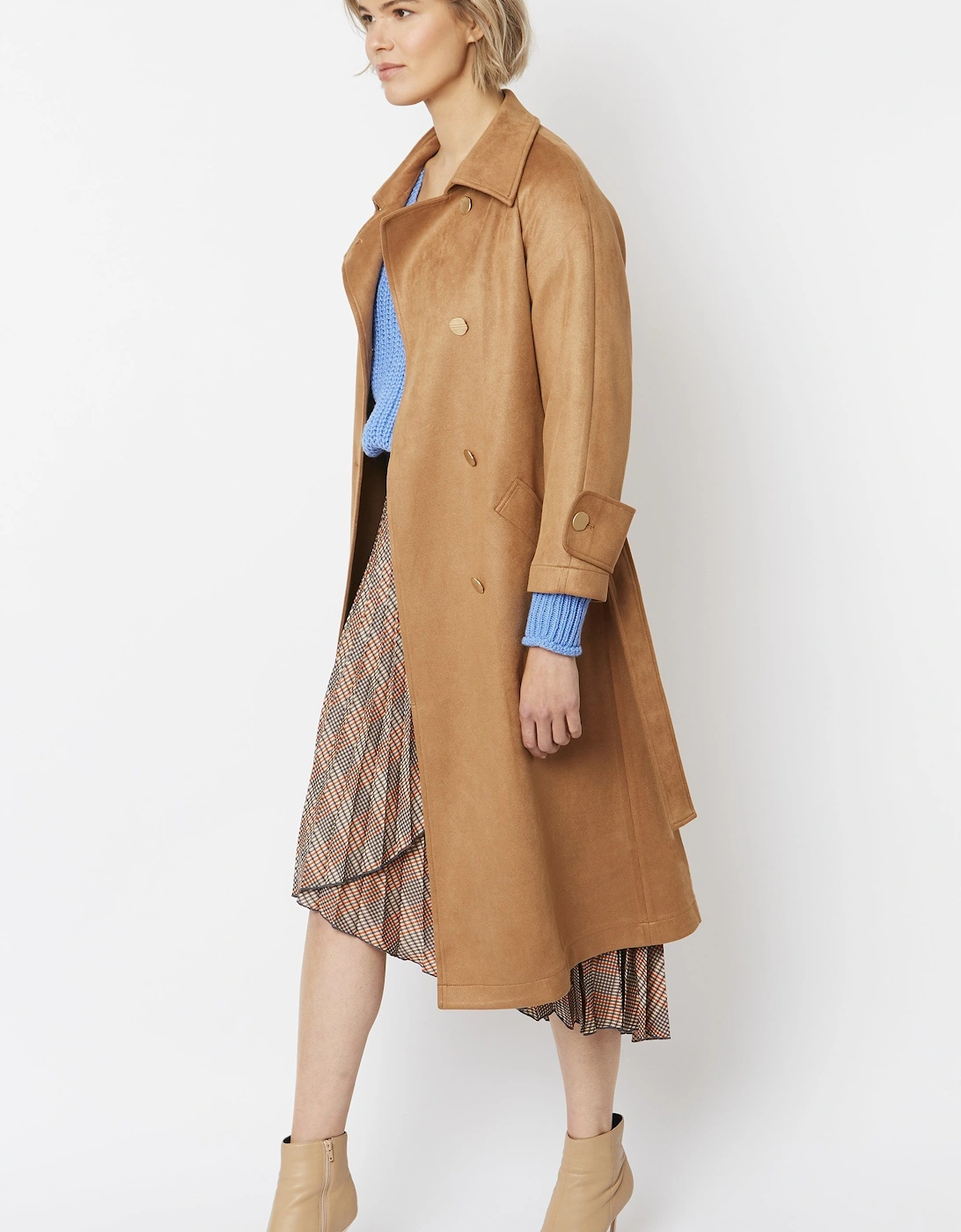 Mocha Faux Suede Trench Coat