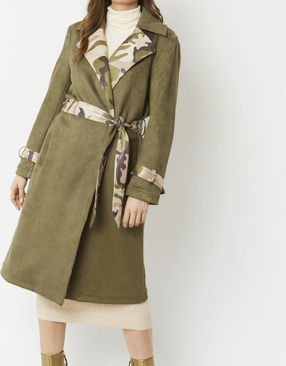 Khaki Camouflage Faux Suede Trench, 10 of 9