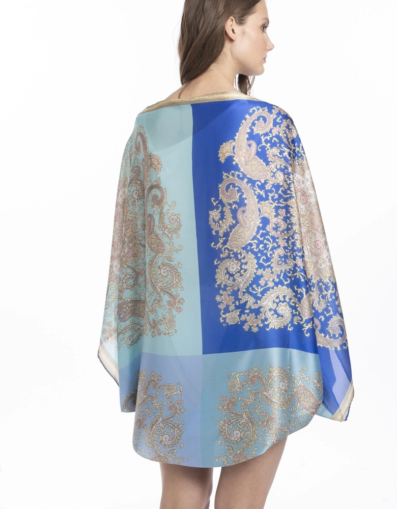 Blue Silk Blend Print Wrap