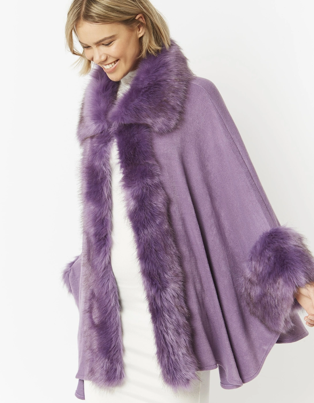 Purple Luxury Faux Fur Fine Knitted Coat