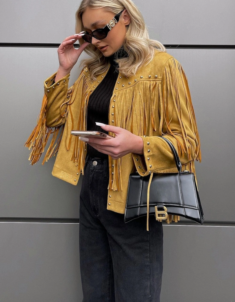 Yellow Faux Suede Tassel Jacket