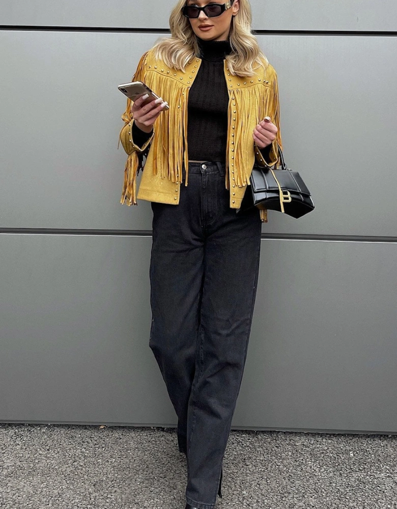 Yellow Faux Suede Tassel Jacket