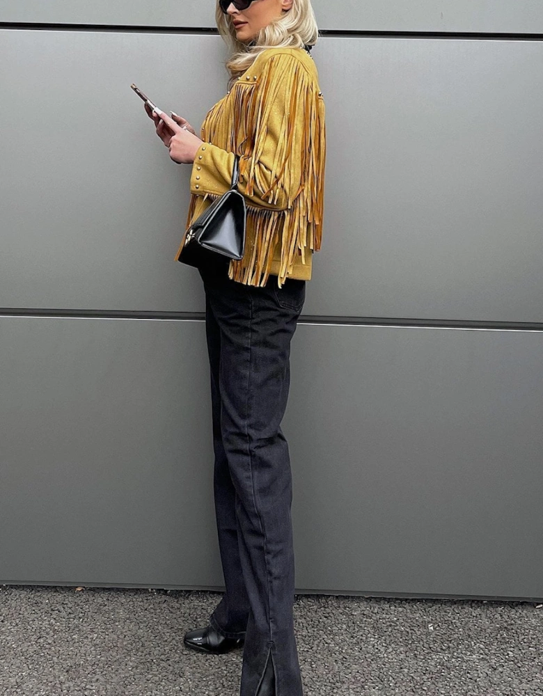 Yellow Faux Suede Tassel Jacket