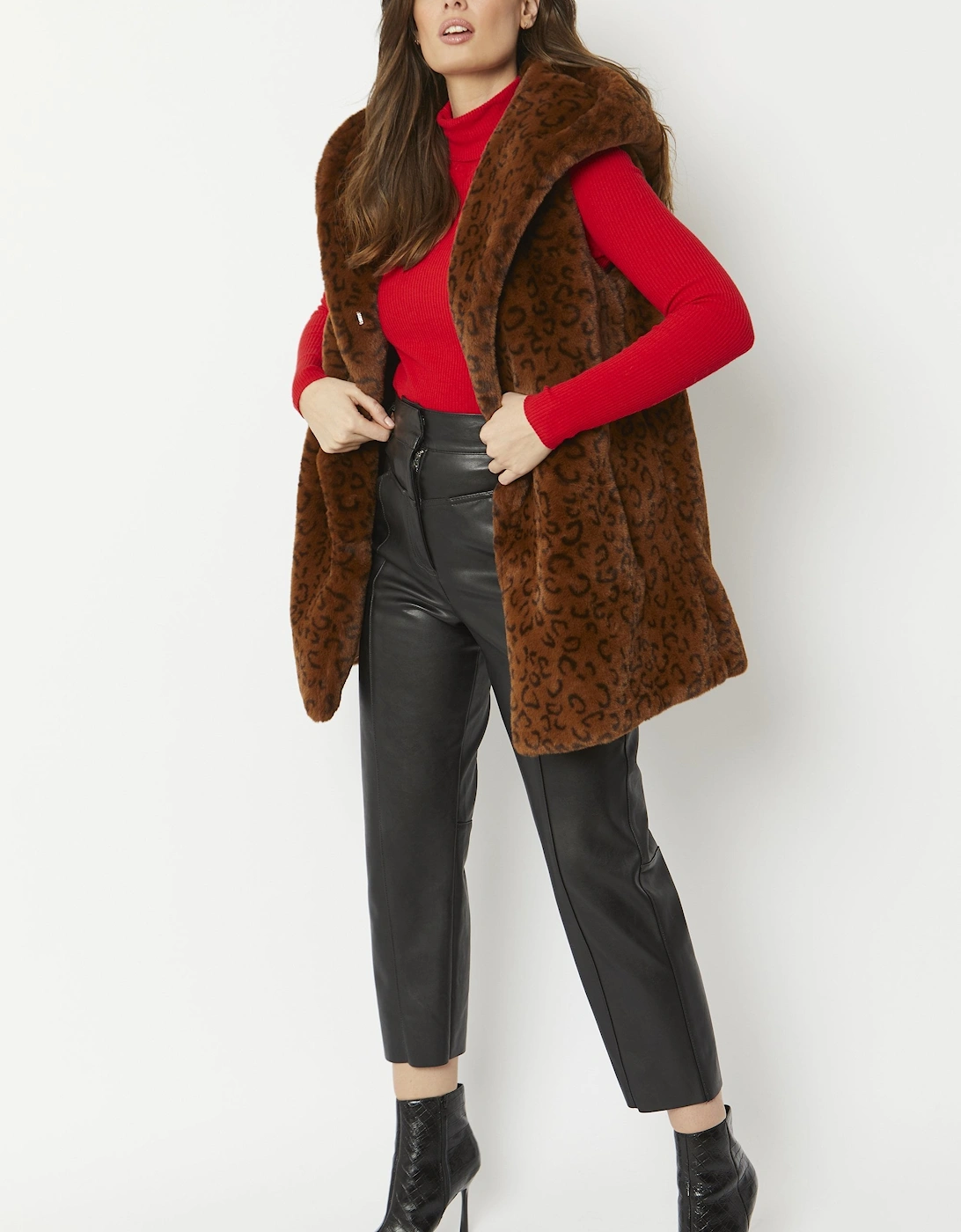 Chocolate Faux Fur Hooded Gilet