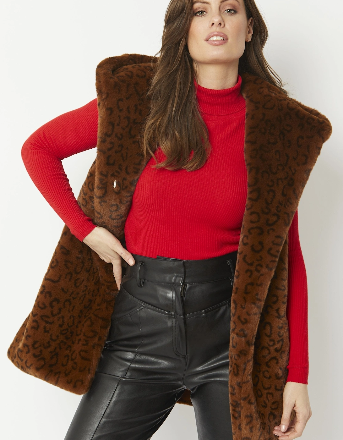 Chocolate Faux Fur Hooded Gilet