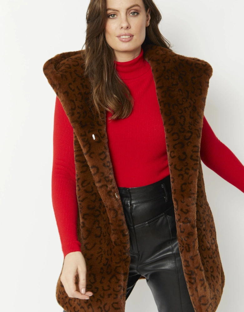 Chocolate Faux Fur Hooded Gilet