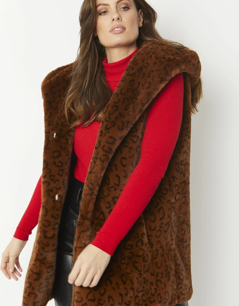 Chocolate Faux Fur Hooded Gilet