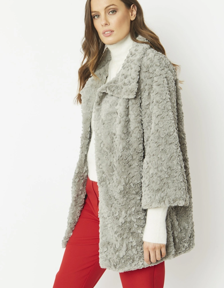 Grey Faux Fur Teddy Coat