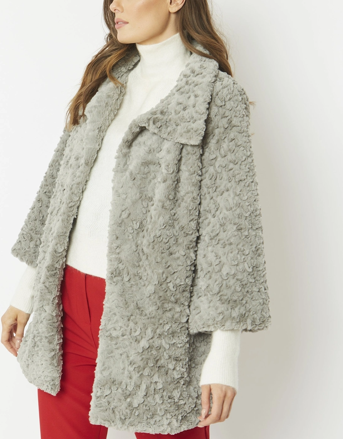 Grey Faux Fur Teddy Coat