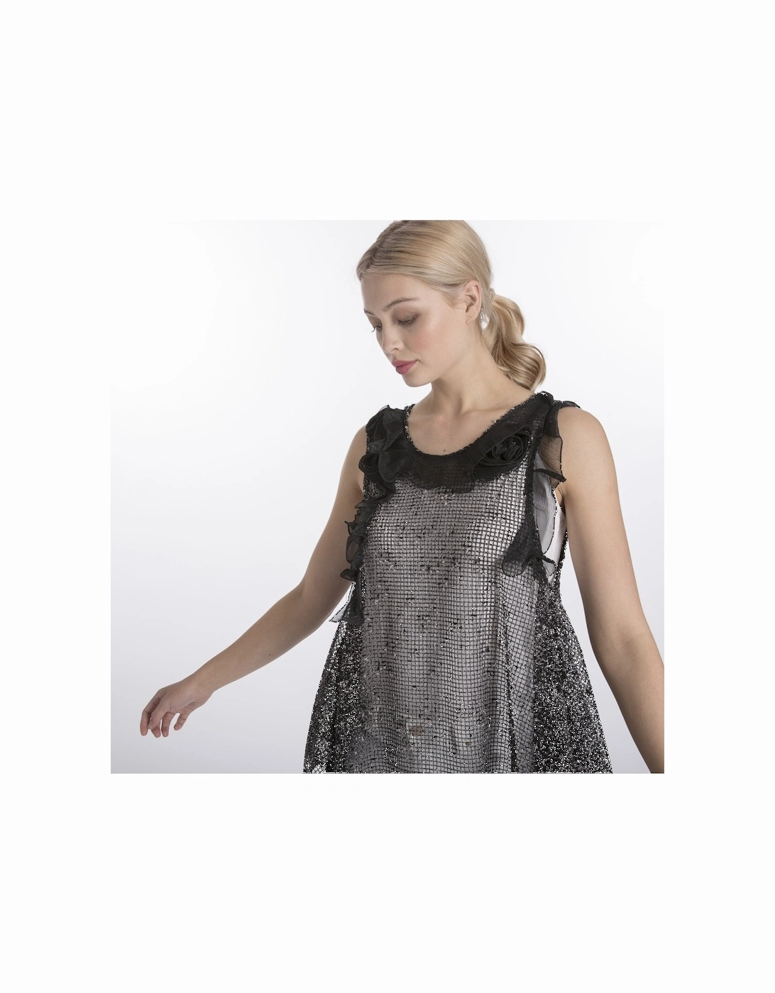 Black Crochet Tunic with Chiffon Roses, 10 of 9