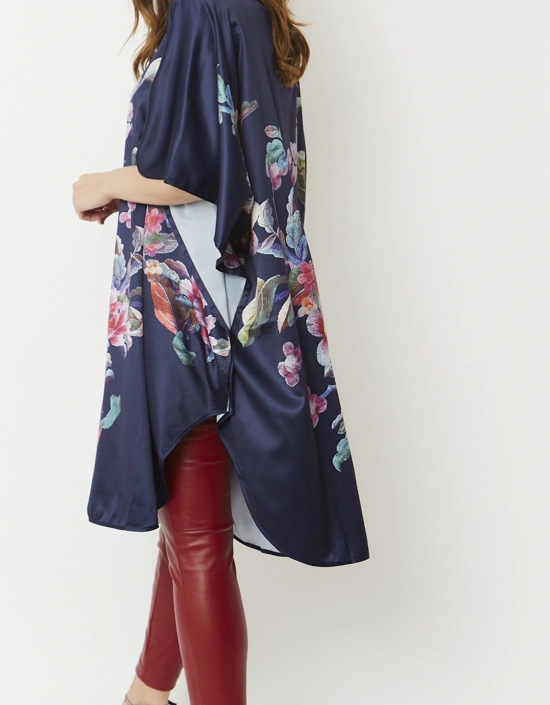Blue Silk Blend Digital Print Kimono Dress