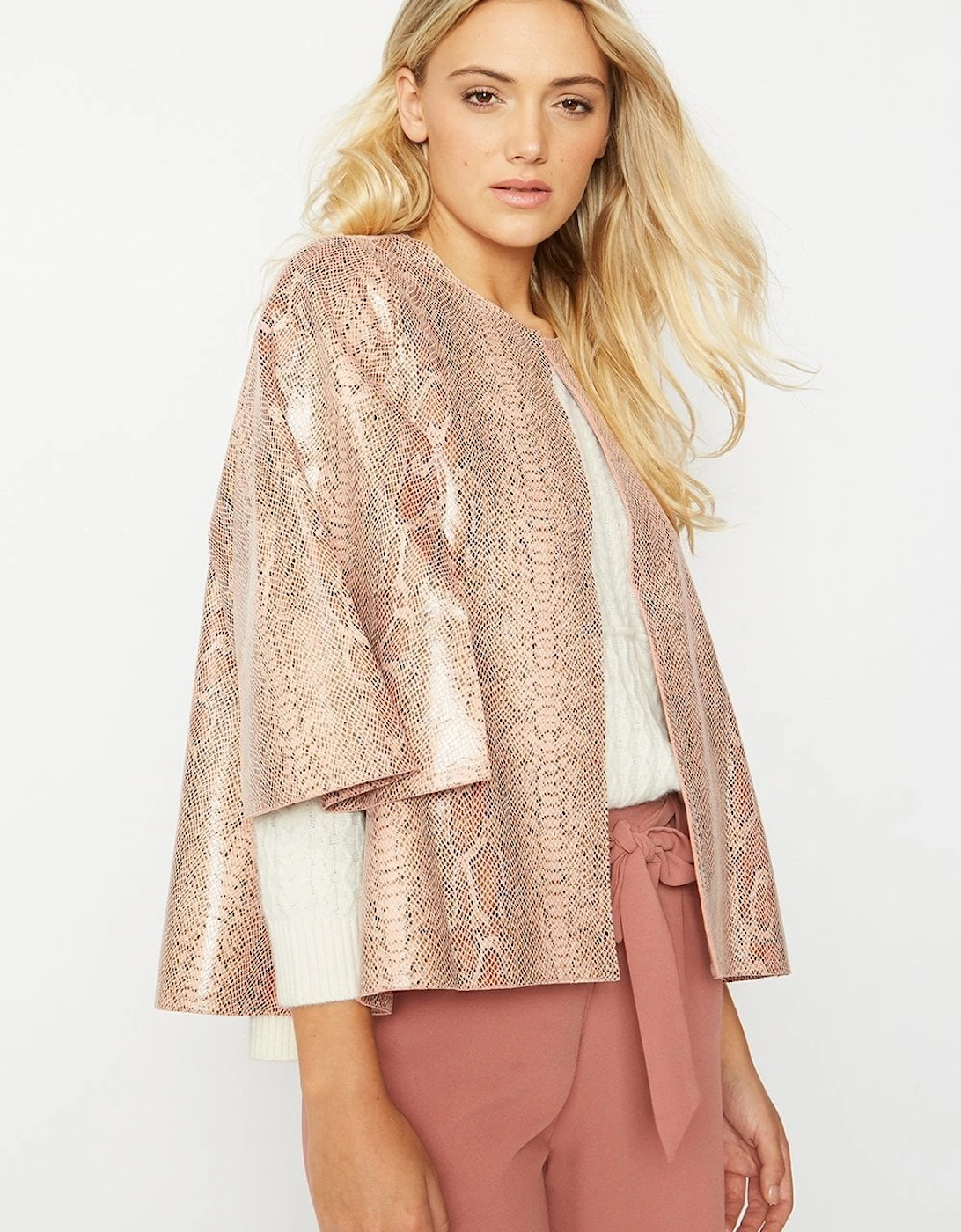 Pink Snake Print Faux Suede Cape, 6 of 5