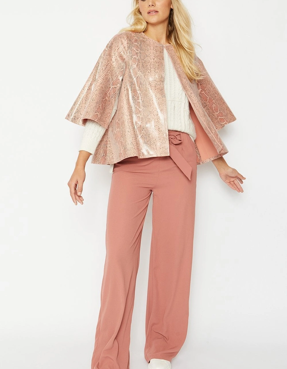 Pink Snake Print Faux Suede Cape