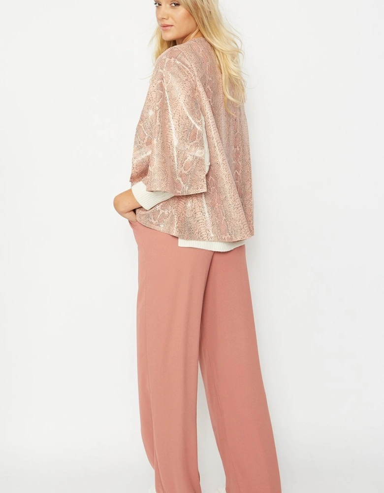 Pink Snake Print Faux Suede Cape