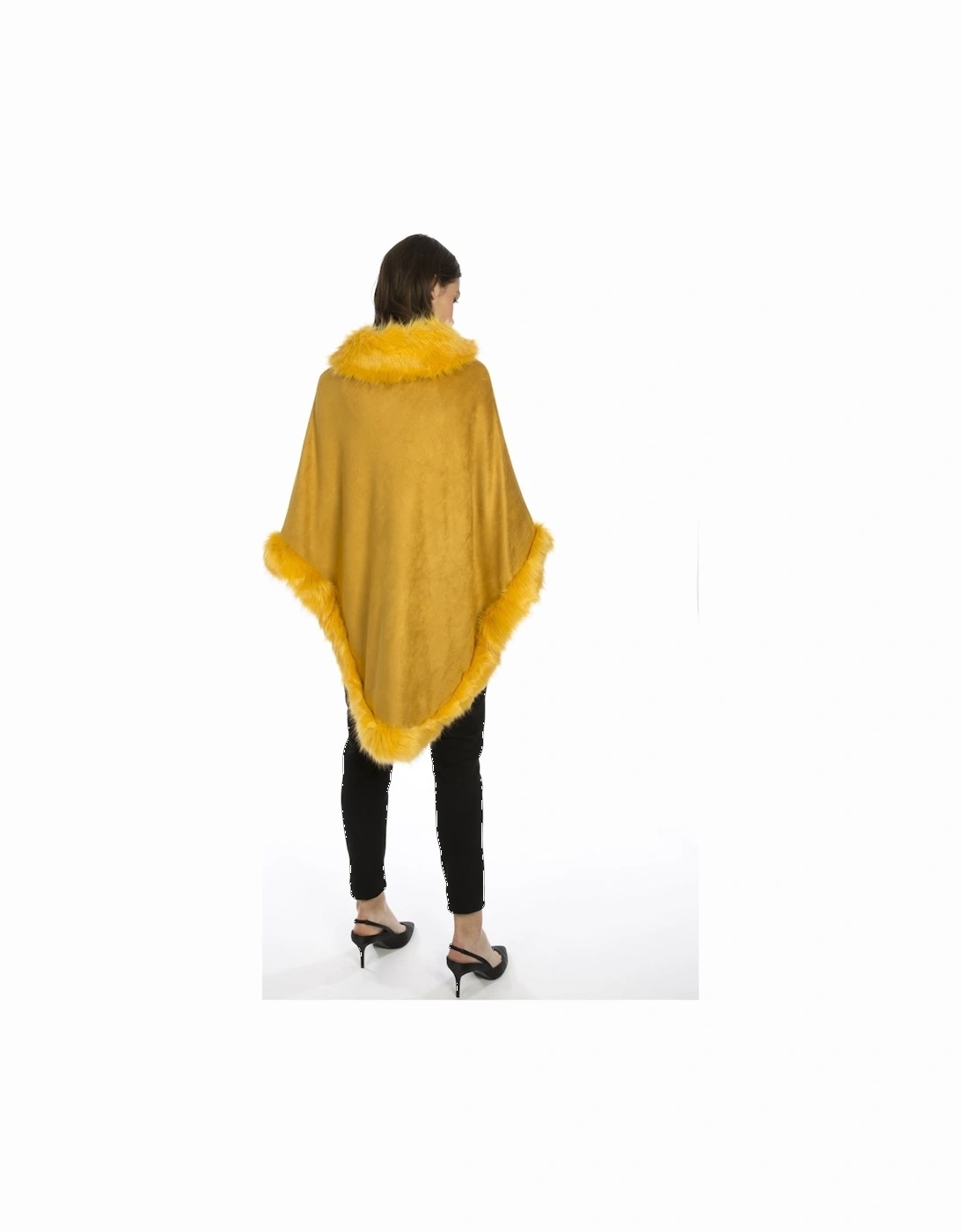 Yellow Faux Suede and Faux Fur Poncho