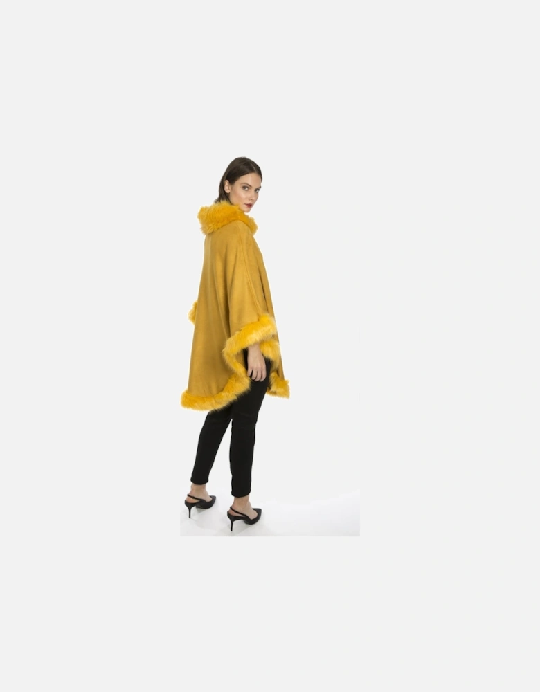 Yellow Faux Suede and Faux Fur Poncho