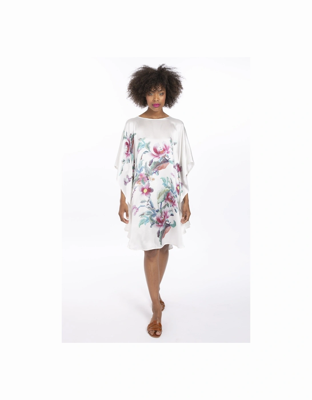 Cream Silk Blend Digital Print Kimono Dress, 4 of 3